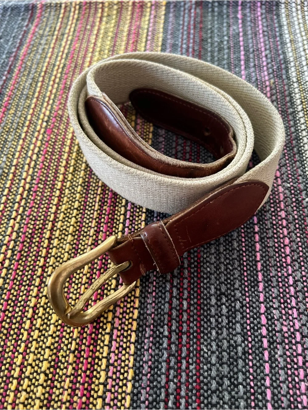 Coach Linen Leather Men's Surcingle Belt White Size 38 90 CM Vintage